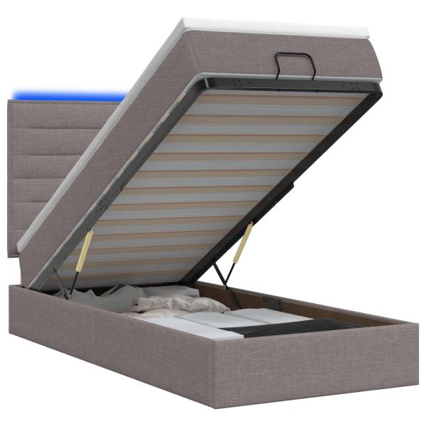Ottoman-Bett mit Matratze und LED Taupe 90 x 190 cm Stoff