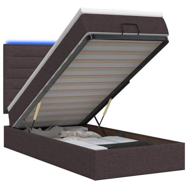 Ottoman-Bett mit Matratze und LED Dunkelbraun 90 x 200 cm Stoff