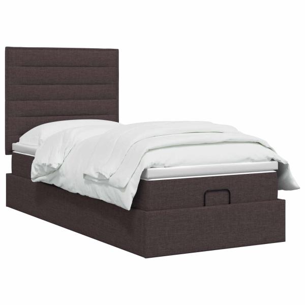 Ottoman-Bett mit Matratze und LED Dunkelbraun 90 x 200 cm Stoff