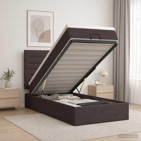 Ottoman-Bett mit Matratze und LED Dunkelbraun 90 x 200 cm Stoff