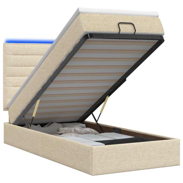 Ottoman-Bett mit Matratze und LED Creme 90 x 200 cm Stoff