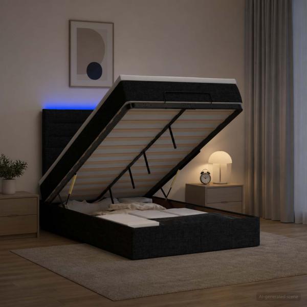 Ottoman-Bett mit Matratze und LED Schwarz 120 x 190 cm Stoff