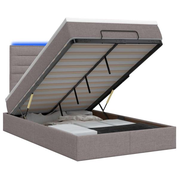 Ottoman-Bett mit Matratze und LED Taupe 120 x 200 cm Stoff