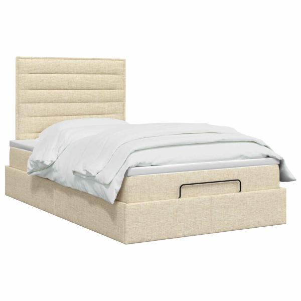 Ottoman-Bett mit Matratze und LED Creme 120 x 200 cm Stoff