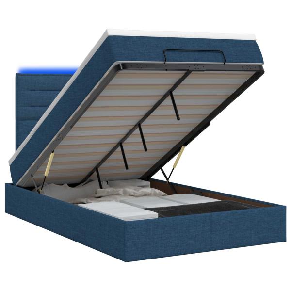 Ottoman-Bett mit Matratze und LED Blau 120 x 200 cm Stoff