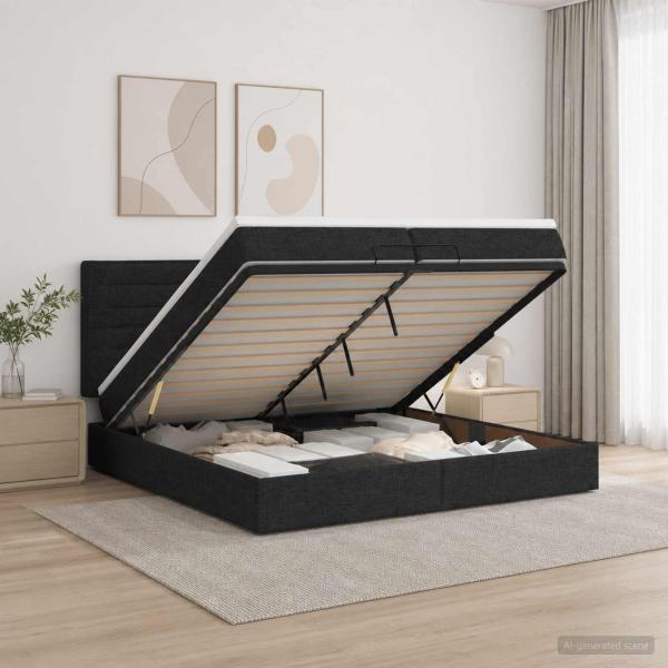 ARDEBO.de - Ottoman-Bett mit Matratze und LED Schwarz 200 x 200 cm Stoff