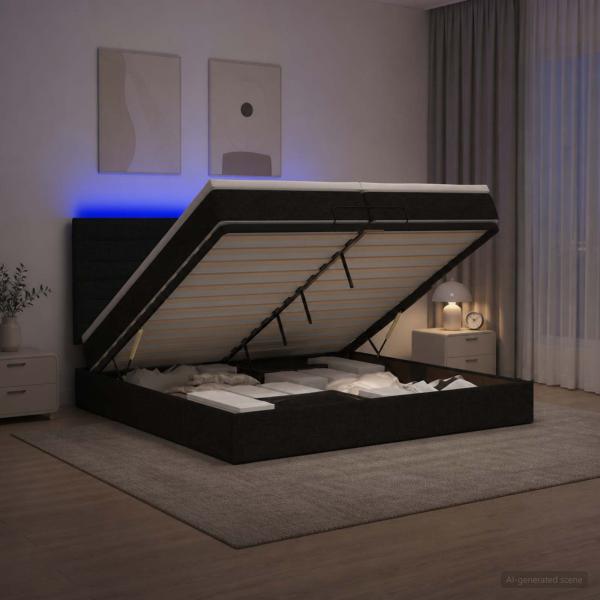 Ottoman-Bett mit Matratze und LED Schwarz 200 x 200 cm Stoff