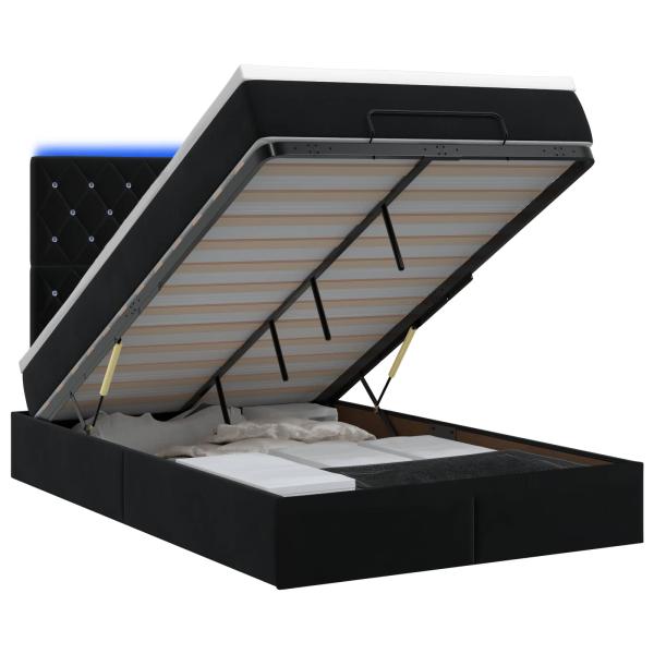 Ottoman-Bett mit Matratze und LED Schwarz 120 x 200 cm Samt