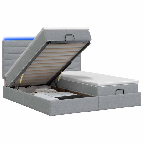 Ottoman-Bett mit Matratze und LED Hellgrau 180 x 200 cm Stoff