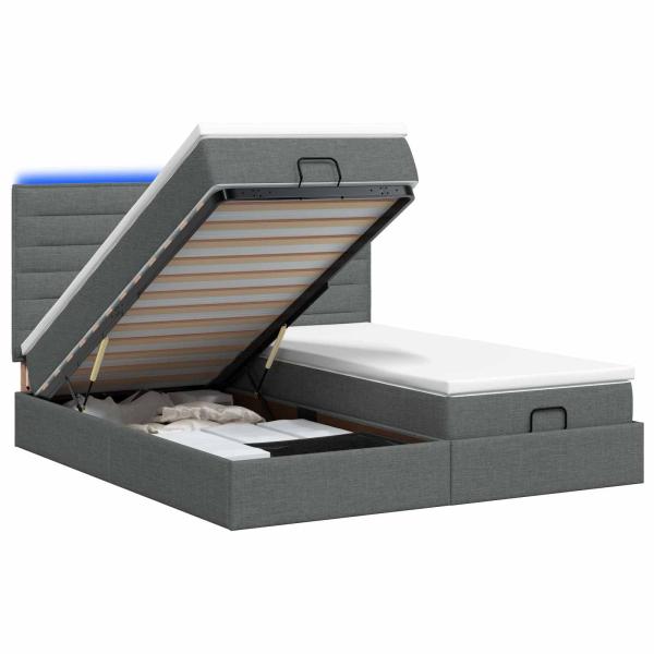 Ottoman-Bett mit Matratze und LED Dunkelgrau 180 x 200 cm Stoff