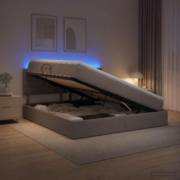 ARDEBO.de - LED-Speicherbett mit Matratze Taupe 160 x 200 cm Stoff