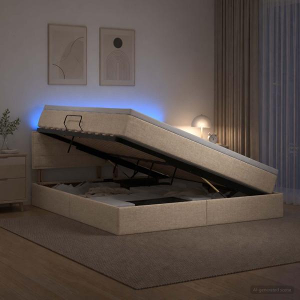 LED-Speicherbett mit Matratze Creme 180 x 200 cm Stoff