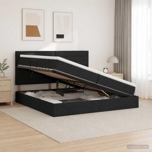 ARDEBO.de - Aufbewahrungsbett mit Matratze Schwarz 200 x 200 cm Stoff
