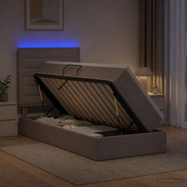 ARDEBO.de - LED-Speicherbett mit Matratze Taupe 90 x 200 cm Stoff