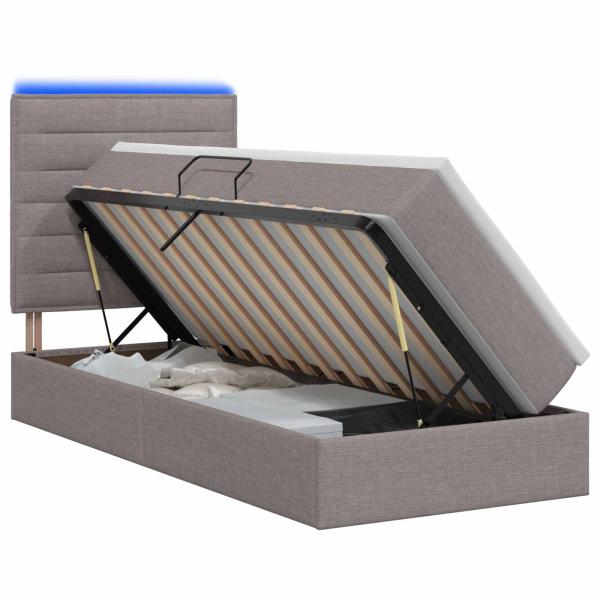 LED-Speicherbett mit Matratze Taupe 90 x 200 cm Stoff