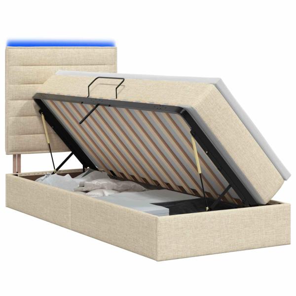 LED-Speicherbett mit Matratze Creme 90 x 200 cm Stoff