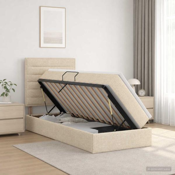 LED-Speicherbett mit Matratze Creme 90 x 200 cm Stoff