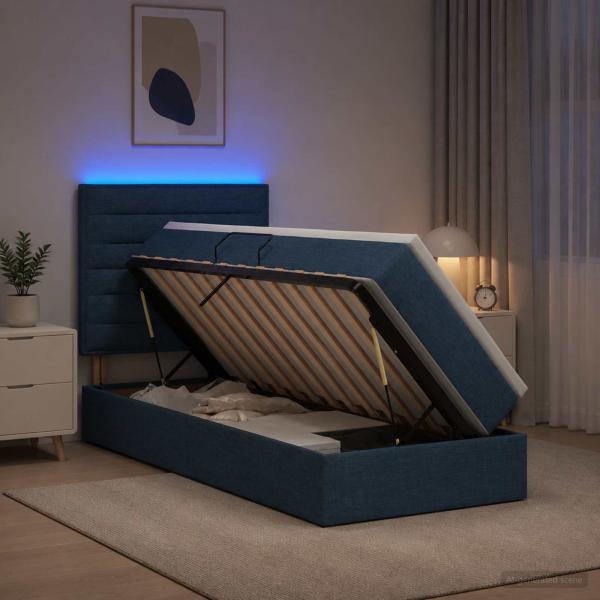 ARDEBO.de - LED-Speicherbett mit Matratze Blau 100 x 200 cm Stoff