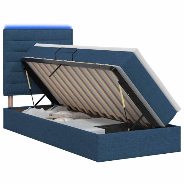 LED-Speicherbett mit Matratze Blau 100 x 200 cm Stoff
