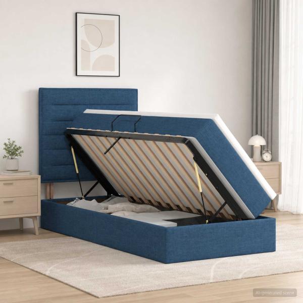 LED-Speicherbett mit Matratze Blau 100 x 200 cm Stoff