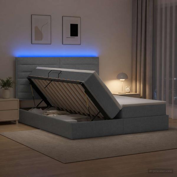 ARDEBO.de - LED-Speicherbett mit Matratze Hellgrau 180 x 200 cm Stoff