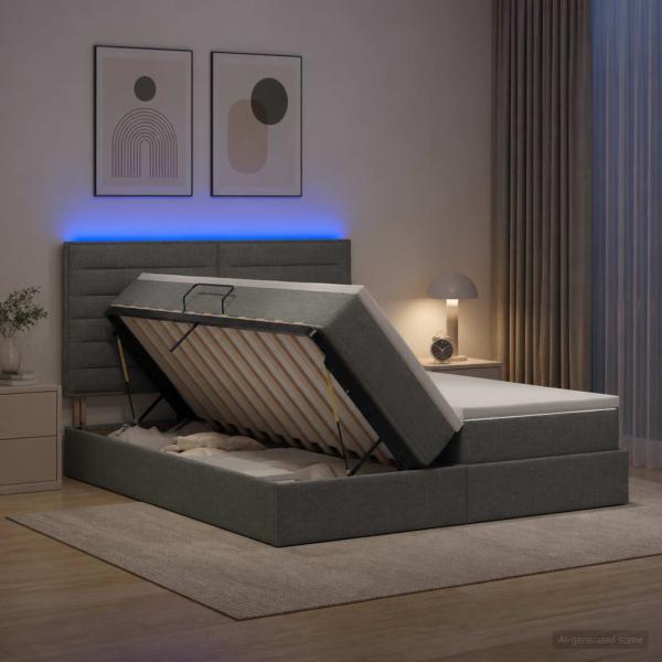 ARDEBO.de - LED-Speicherbett mit Matratze Dunkelgrau 180 x 200 cm Stoff