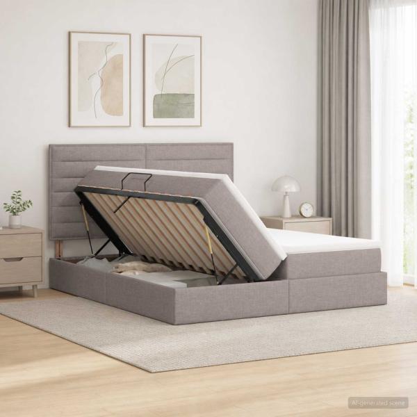 LED-Speicherbett mit Matratze Taupe 180 x 200 cm Stoff