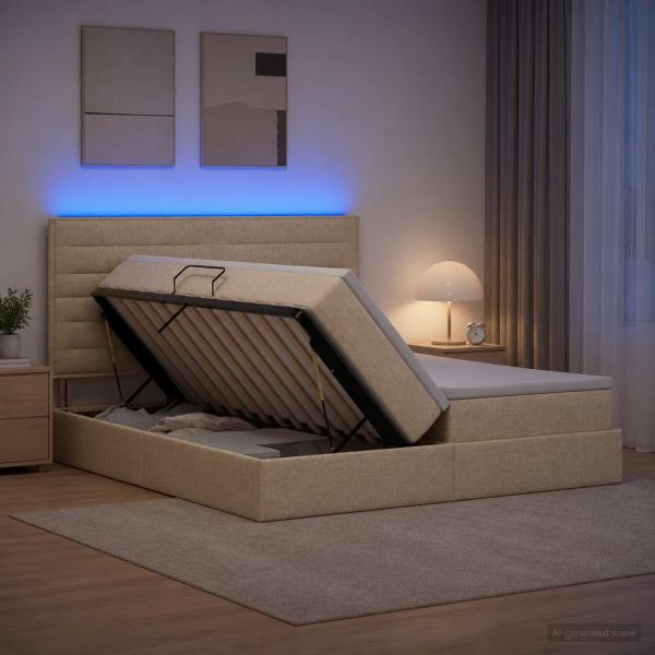 ARDEBO.de - LED-Speicherbett mit Matratze Creme 180 x 200 cm Stoff