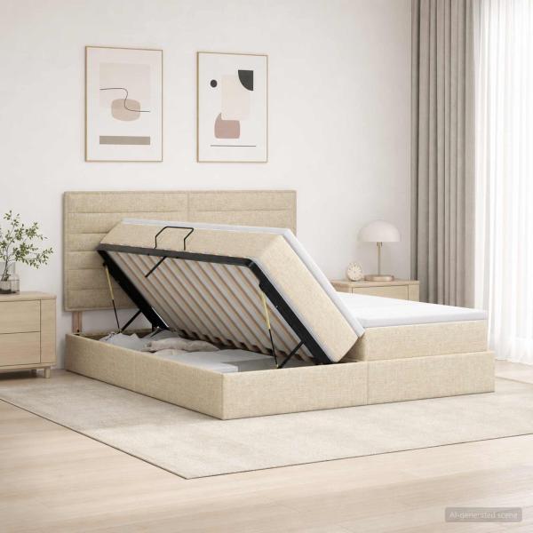LED-Speicherbett mit Matratze Creme 180 x 200 cm Stoff