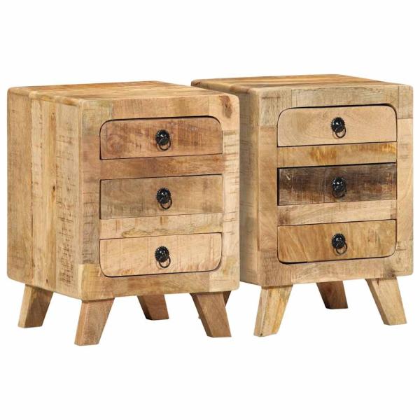 ARDEBO.de - Nachttische 2 Stk. 37x32x50 cm Raues Massivholz Mango