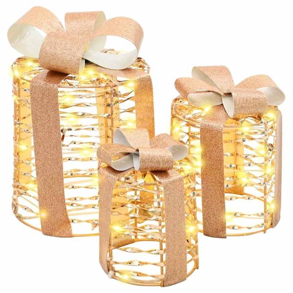 Geschenkbox Dekoration 3 stk. Warmweiß 20 x 20 x 20 cm PET