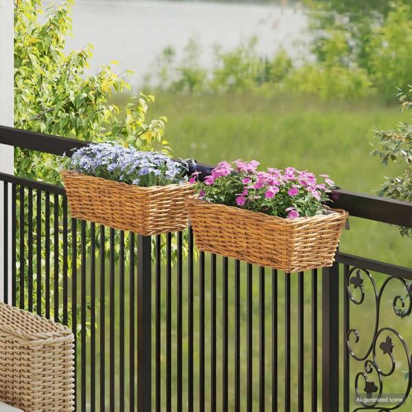 ARDEBO.de - Hängender Blumentopf Korb GENDT 2 stk. Naturbraun Kubu Rattan