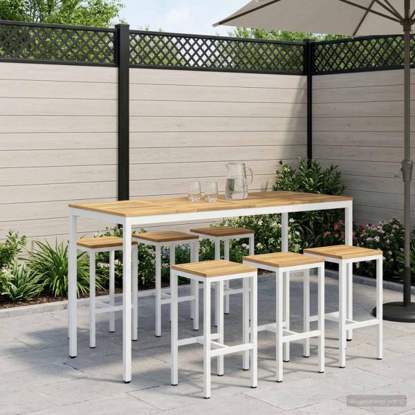 ARDEBO.de - Gartenbar-Tisch NAARDEN Weiß gewaschen 196 x 80,5 x 105 cm
