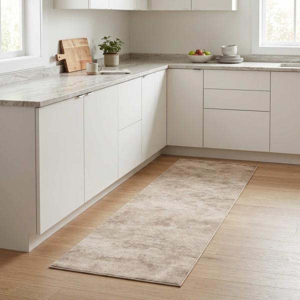 ARDEBO.de - Küchen Teppich Beiger Beton 180 x 60 cm 100% Polyamid Waschbar