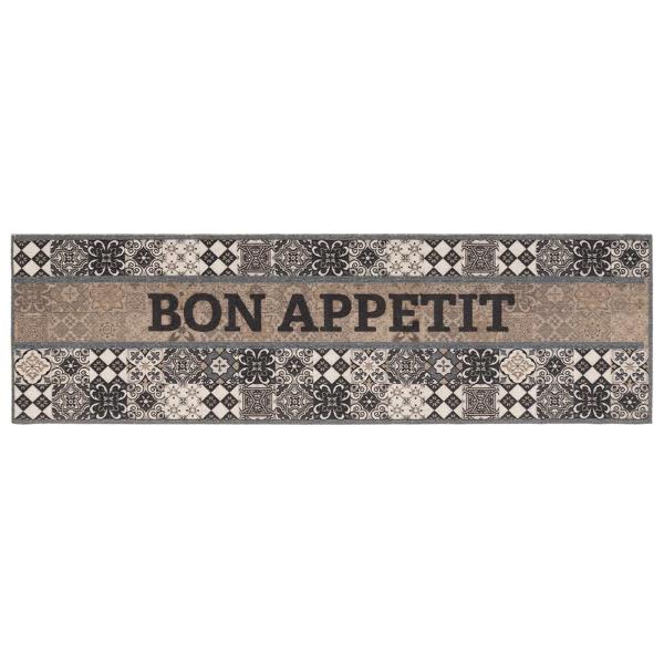 Küchen Teppich Grau Guten Appetit 150 x 45 cm 100% Polyamid