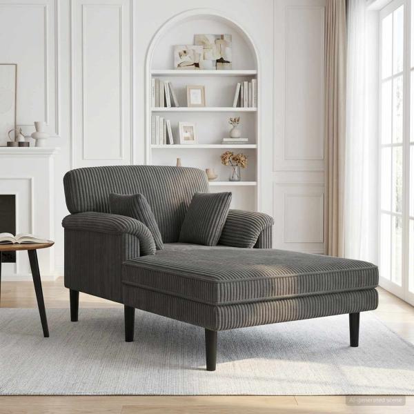ARDEBO.de - Chaiselongue Hellgrau Cordstoff