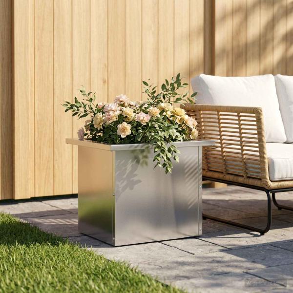 ARDEBO.de - Garten-Pflanzkübel mit LED Silber 30 × 40 × 30 cm