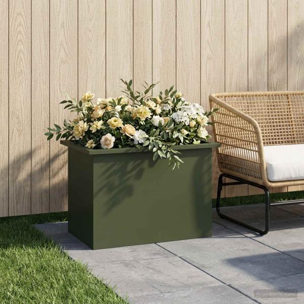 ARDEBO.de - Garten-Pflanzkübel mit LED Olivgrün 40 × 60 × 40 cm Stahl
