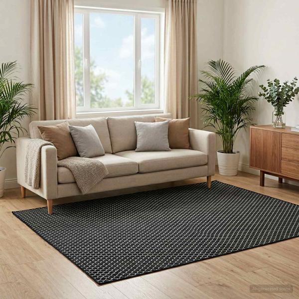 ARDEBO.de - Teppich ORIZ Schwarzes Netzmuster 120 x 170 cm 100% Polyester
