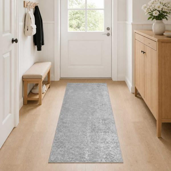 ARDEBO.de - Teppich Grau 50 x 200 cm 100% Polyester 3 mm Waschbar