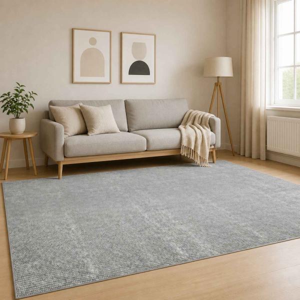 ARDEBO.de - Teppich Grau 190 x 300 cm 100% Polyester 3 mm Waschbar