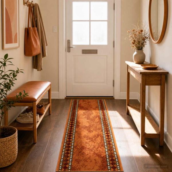 ARDEBO.de - Teppichläufer FLORNES Gewebt Orange Diamanten 80 x 200 cm PP