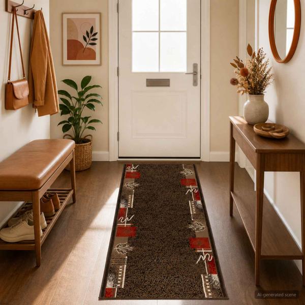 ARDEBO.de - Teppichläufer FLORNES Gewebt Braun Blätter 100 x 300 cm PP 7 mm