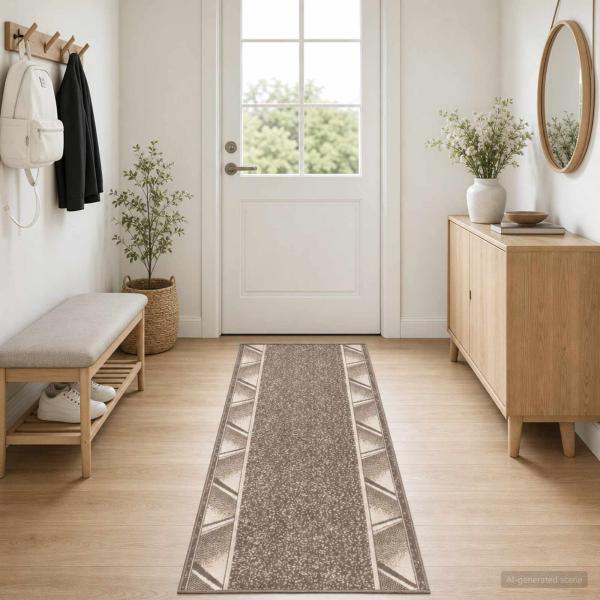 ARDEBO.de - Teppichläufer FLORNES Gewebt Taupe Zickzack 67 x 200 cm PP 7 mm