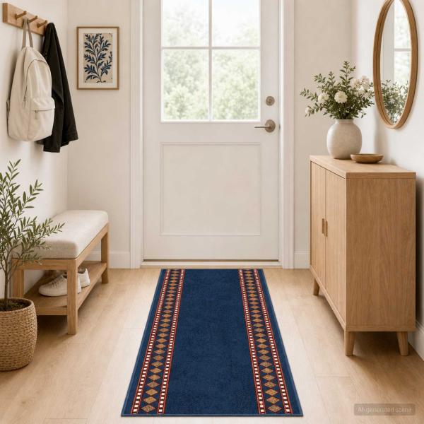 ARDEBO.de - Teppichläufer FLORNES Gewebt Blau Diamanten 100 x 150 cm PP