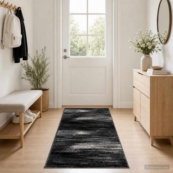 ARDEBO.de - Teppichläufer FLORNES Gewebt Schwarz Pinselstriche 100 x 150 cm