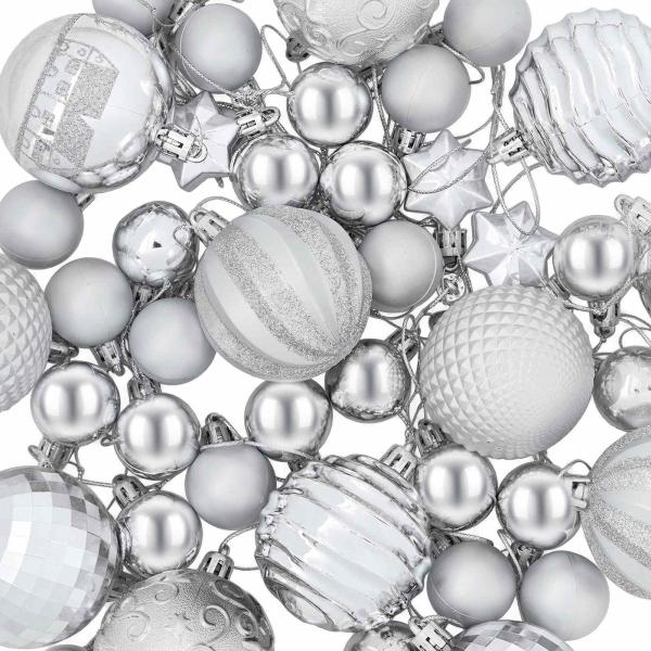 Weihnachtskugelset 88 stk. Silber Durchmesser 6 cm Kunststoff