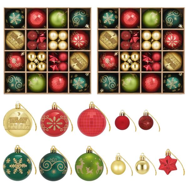 Weihnachtskugelset 88 stk. Rot, Gold und Grün Durchmesser 6 cm