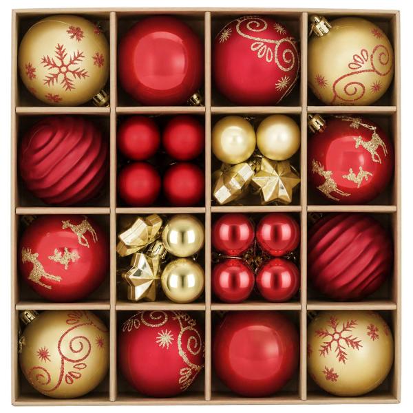 Weihnachtskugelset 88 stk. Rot und Gold Durchmesser 6 cm