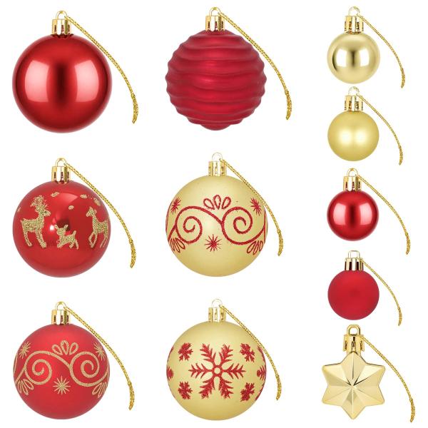 Weihnachtskugelset 88 stk. Rot und Gold Durchmesser 6 cm